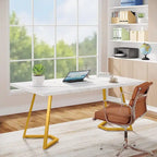 Home Office Computer Desk, White Gold 55 In Faux Marble Executive Desk