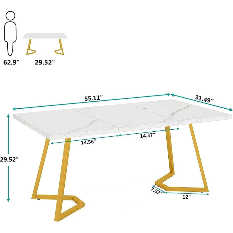 Home Office Computer Desk, White Gold 55 In Faux Marble Executive Desk