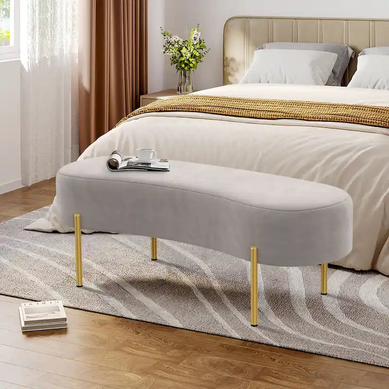 Ottoman Bench,upholstered bed bench Entryway Bench with Golden Metal Legs for Living Room - 45.7*15.4