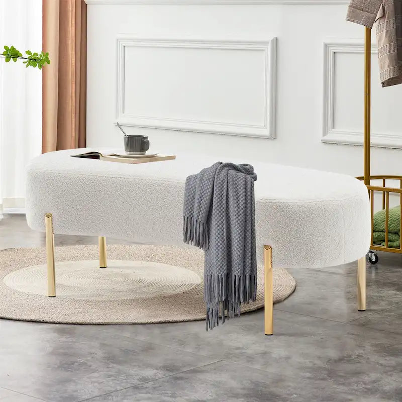 Ottoman Bench,upholstered bed bench Entryway Bench with Golden Metal Legs for Living Room - 45.7*15.4