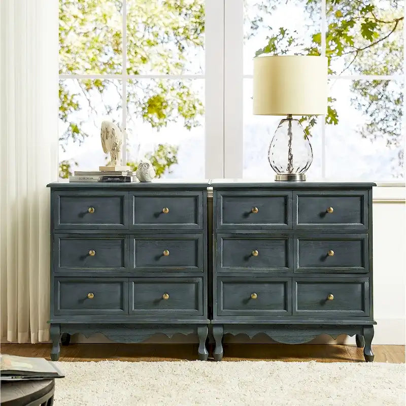 Pallantium Farmhouse 30Tall Distressed 3-Drawer Nightstand With Solid Wood Legs and Adjustable Feet Set Of 2 by HULALA HOME