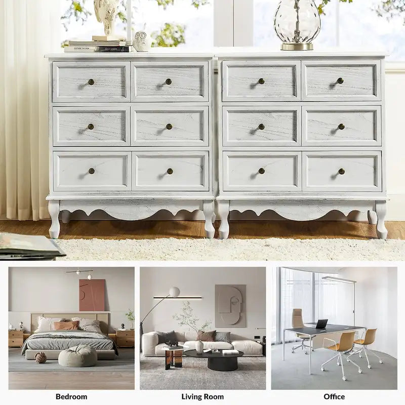 Pallantium Farmhouse 30Tall Distressed 3-Drawer Nightstand With Solid Wood Legs and Adjustable Feet Set Of 2 by HULALA HOME