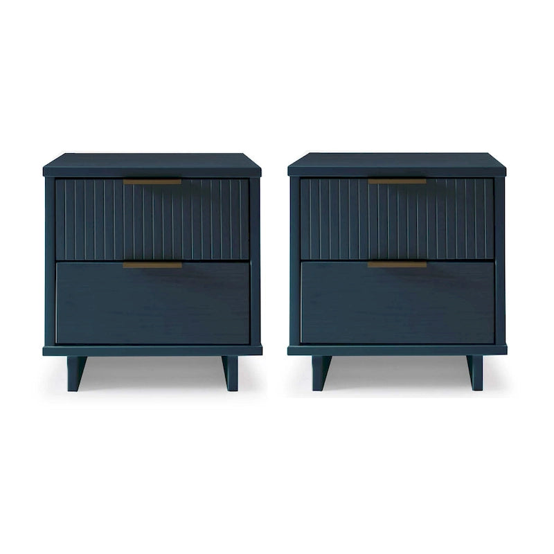 Manhattan Comfort Granville Mid Century Solid Wood 2 Drawer Nightstand Set of 2