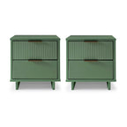 Manhattan Comfort Granville Mid Century Solid Wood 2 Drawer Nightstand Set of 2