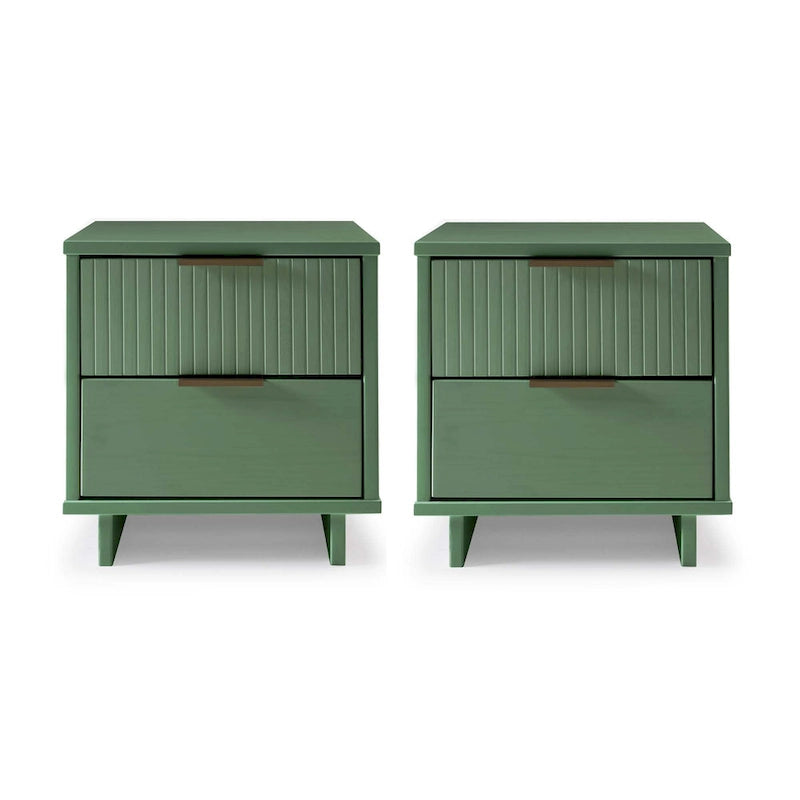 Manhattan Comfort Granville Mid Century Solid Wood 2 Drawer Nightstand Set of 2