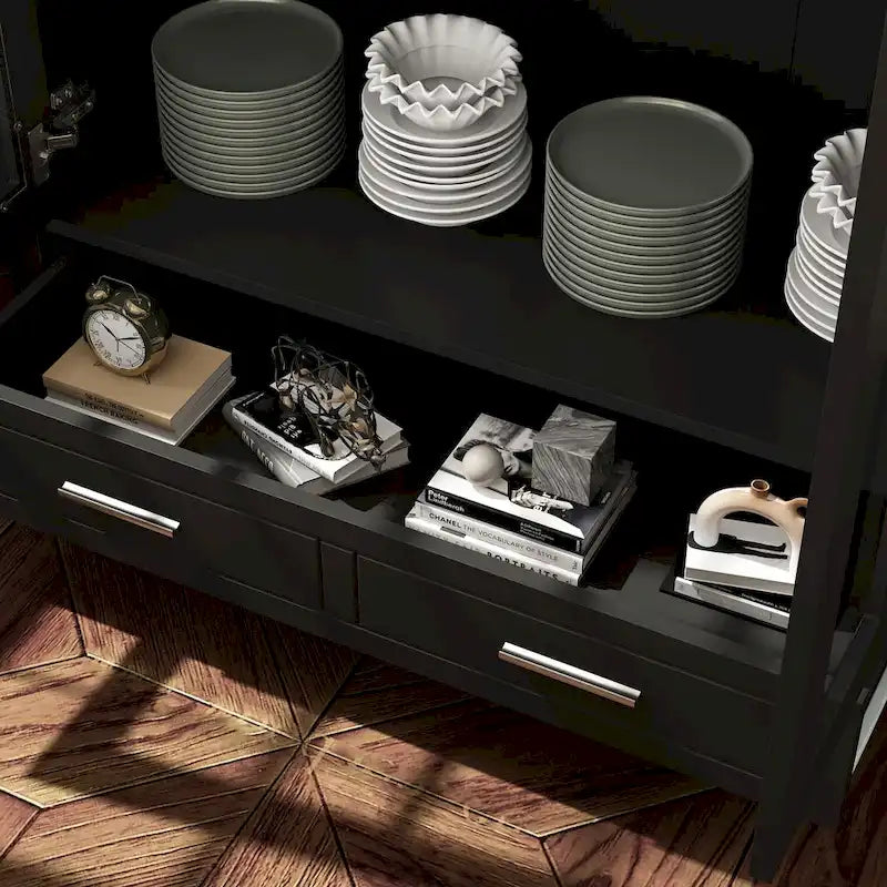 White Bookcase with Glass Doors Display Cabinet Bookshelf Organizer - 70.9Hx36.2W