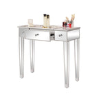 Mirrored Surface 1 Drawer Flip-up Desktop Writing Desk Vanity Desk Silver