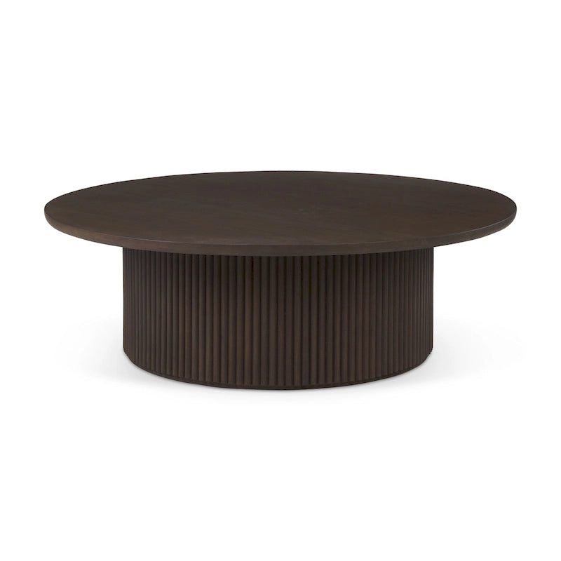 Terra 48L x 48W x 15H Dark Brown Wood Round Fluted Coffee Table