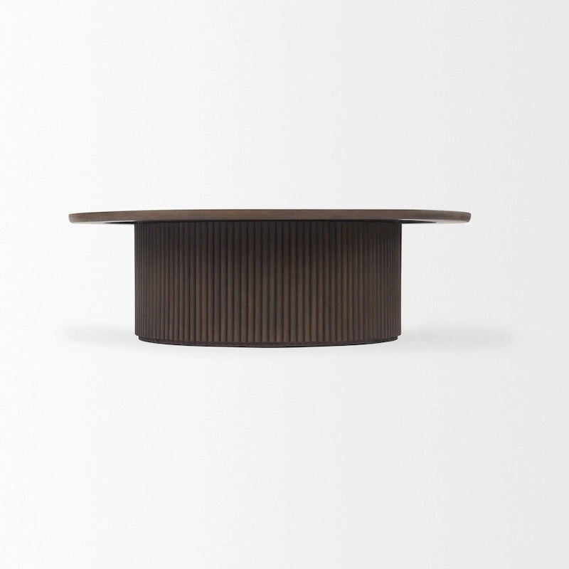 Terra 48L x 48W x 15H Dark Brown Wood Round Fluted Coffee Table