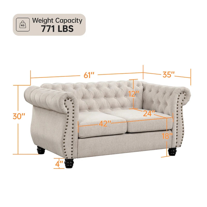 Morden Fort Loveseat Tufted Upholstered Chesterfield Two-seater Sofa Couch