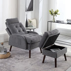 HOMYKA Upholstered Chaise Lounge Chair with Adjustable Backrest Storage Ottoman