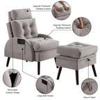 HOMYKA Upholstered Chaise Lounge Chair with Adjustable Backrest Storage Ottoman