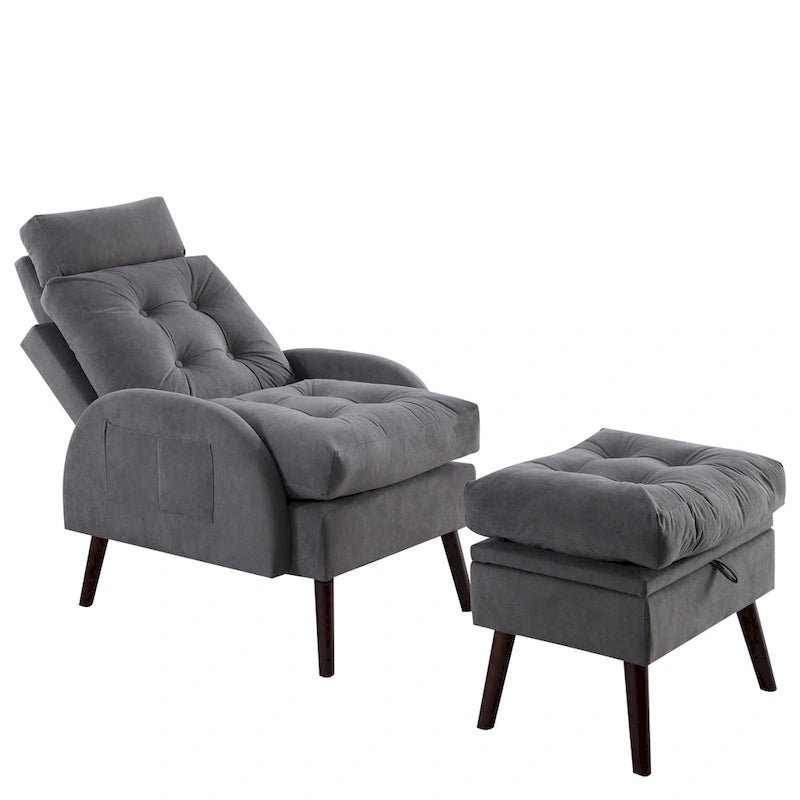 HOMYKA Upholstered Chaise Lounge Chair with Adjustable Backrest Storage Ottoman
