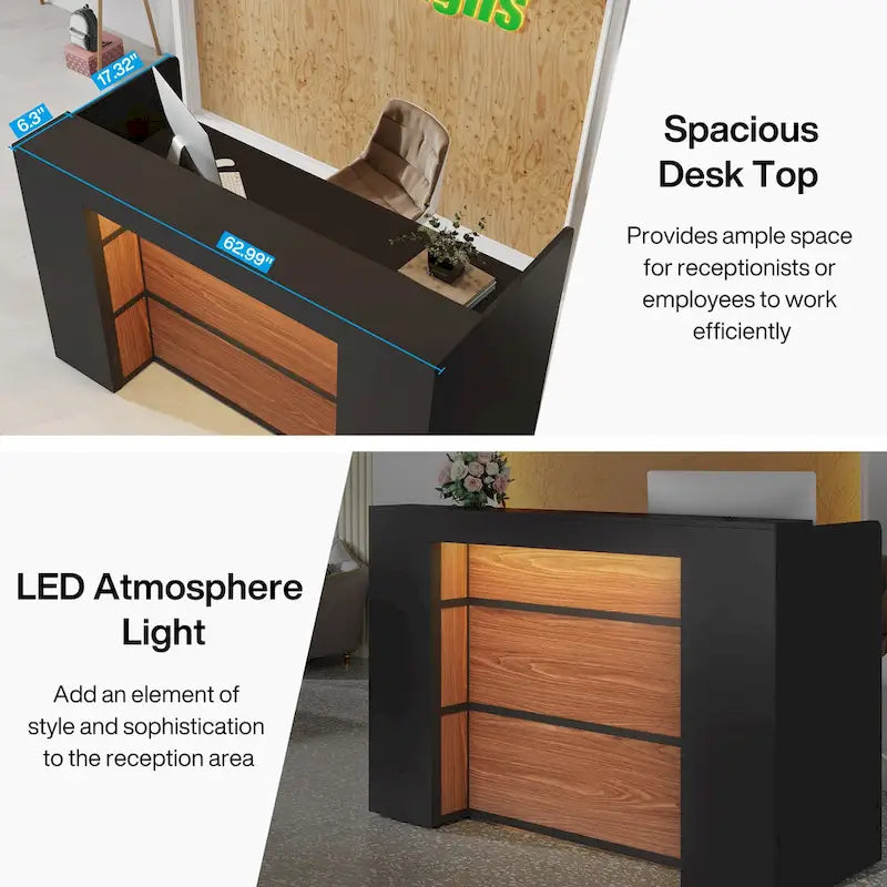 63 Inch Reception Desk with LED Lights for Store Office
