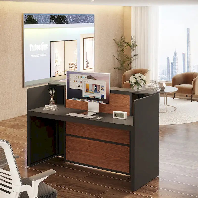 63 Inch Reception Desk with LED Lights for Store Office