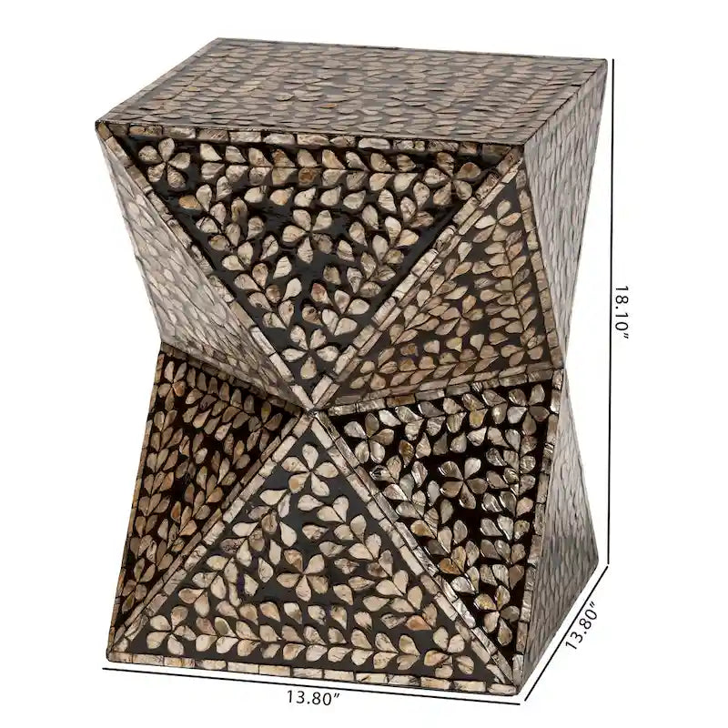 Feronia Modern Bohemian Black and Bronze Mother of Pearl End Table