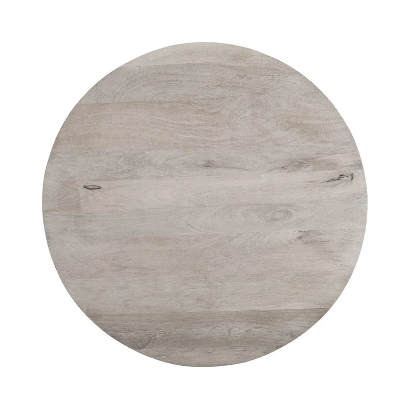 36 Inch Coffee Table, Handcrafted Drum Shape, Washed White Mango Wood