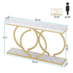 Gold Console Table, 55 inch Faux Marble Entryway Table Narrow Long Sofa Table