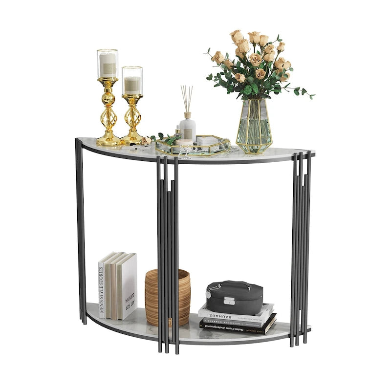 40 Inch Half Moon Console Table Sintered Stone-top Table for Entryway - 39.4x30.7 inch