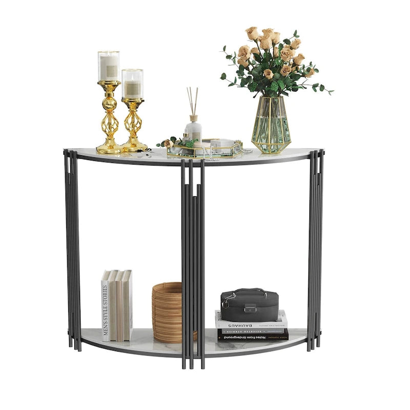 40 Inch Half Moon Console Table Sintered Stone-top Table for Entryway - 39.4x30.7 inch