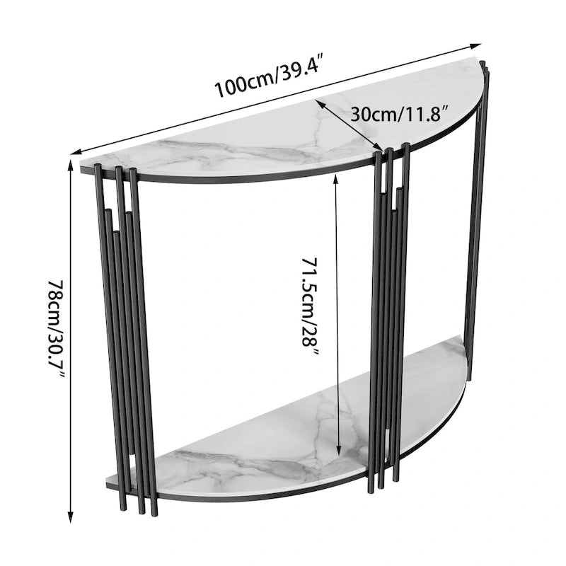 40 Inch Half Moon Console Table Sintered Stone-top Table for Entryway - 39.4x30.7 inch