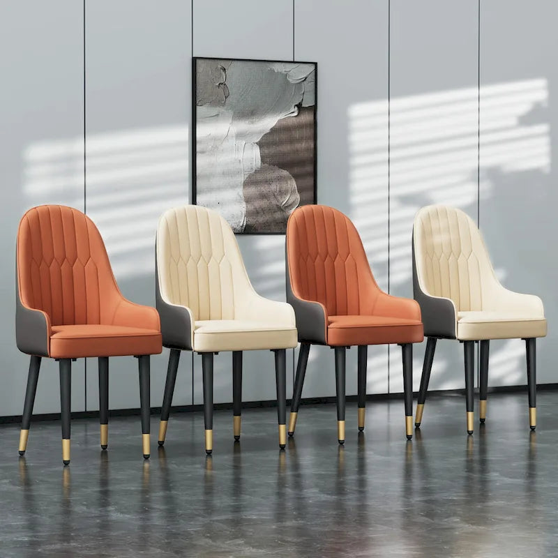 Set of 2 Modern Microfiber Silicone Leather Upholstered Dining Chairs, Metal Legs - 20.5x19.3x35.5 inch