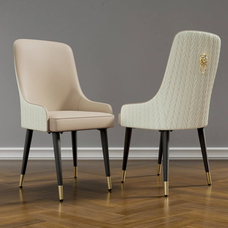 Modern PU Leather Set of 2 Dining Chairs with Metal Legs - 17x17x36