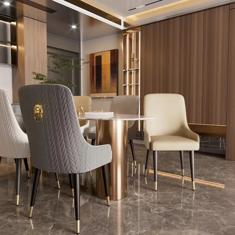 Modern PU Leather Set of 2 Dining Chairs with Metal Legs - 17x17x36