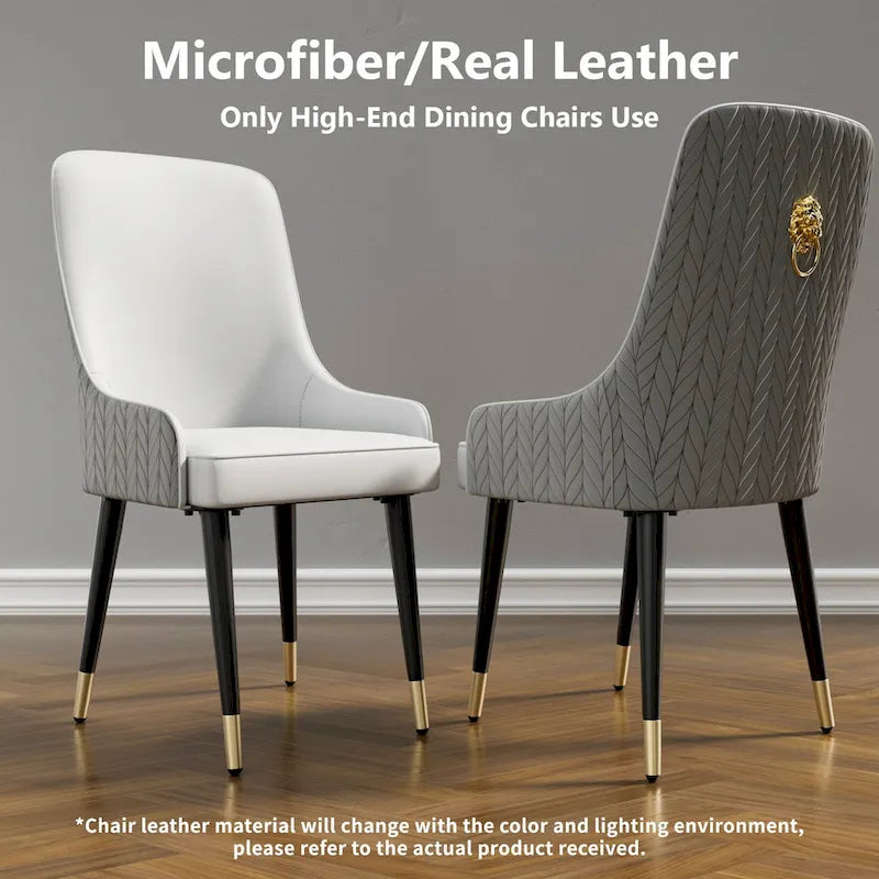 Modern PU Leather Set of 2 Dining Chairs with Metal Legs - 17x17x36