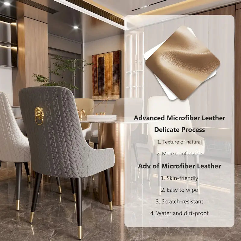 Modern PU Leather Set of 2 Dining Chairs with Metal Legs - 17x17x36