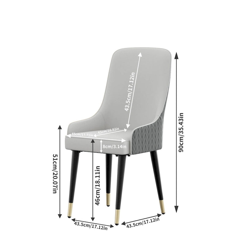 Modern PU Leather Set of 2 Dining Chairs with Metal Legs - 17x17x36