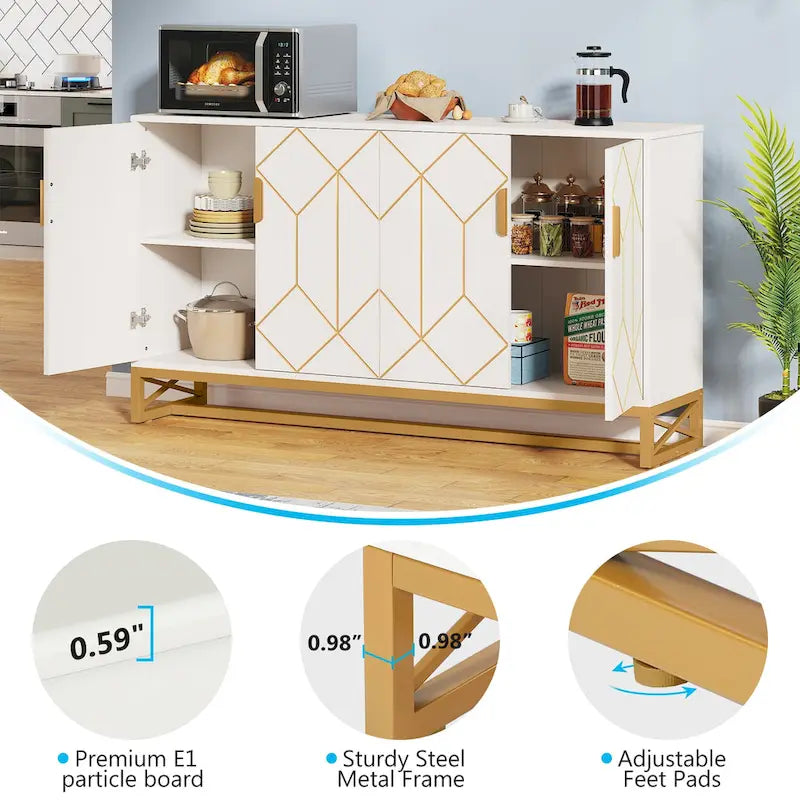 Modern 4-door Buffet Sideboard Storage Cabinet with Adjustable Shelf for Kithen Dining Room