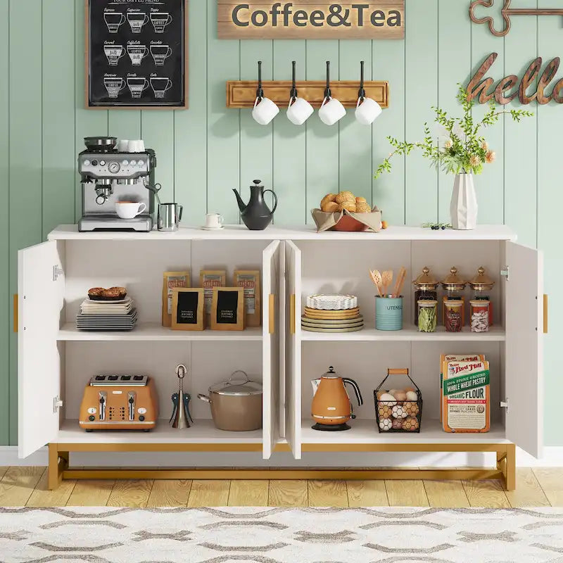 Modern 4-door Buffet Sideboard Storage Cabinet with Adjustable Shelf for Kithen Dining Room