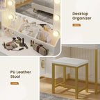 Vanity Desk Set 10 Hollywood Lights Mirror Bench Charging Station