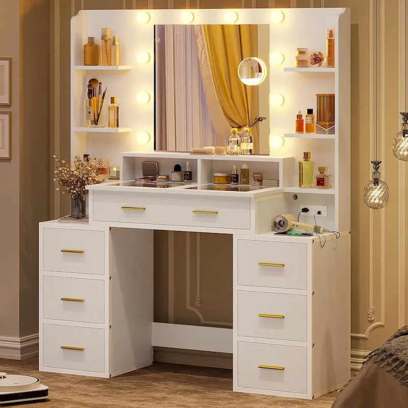 Makeup Vanity Table with 10x Magnifying Mirror Vanity Desk Glass Top