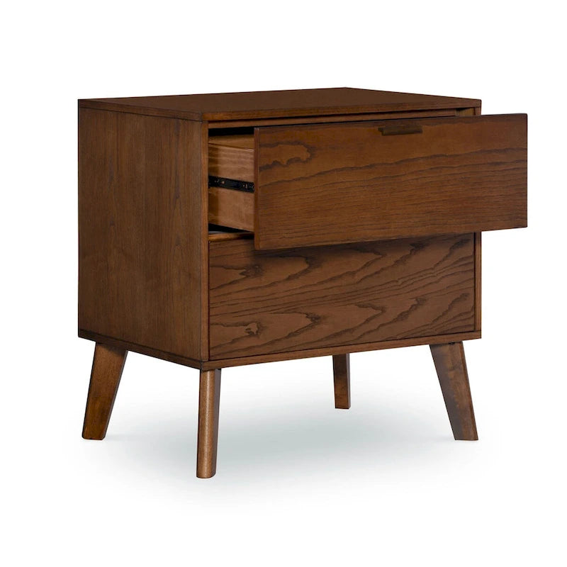 27 Brown Two Drawer Nightstand with Bronze Pulls