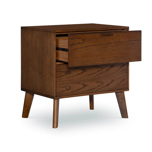 27 Brown Two Drawer Nightstand with Bronze Pulls
