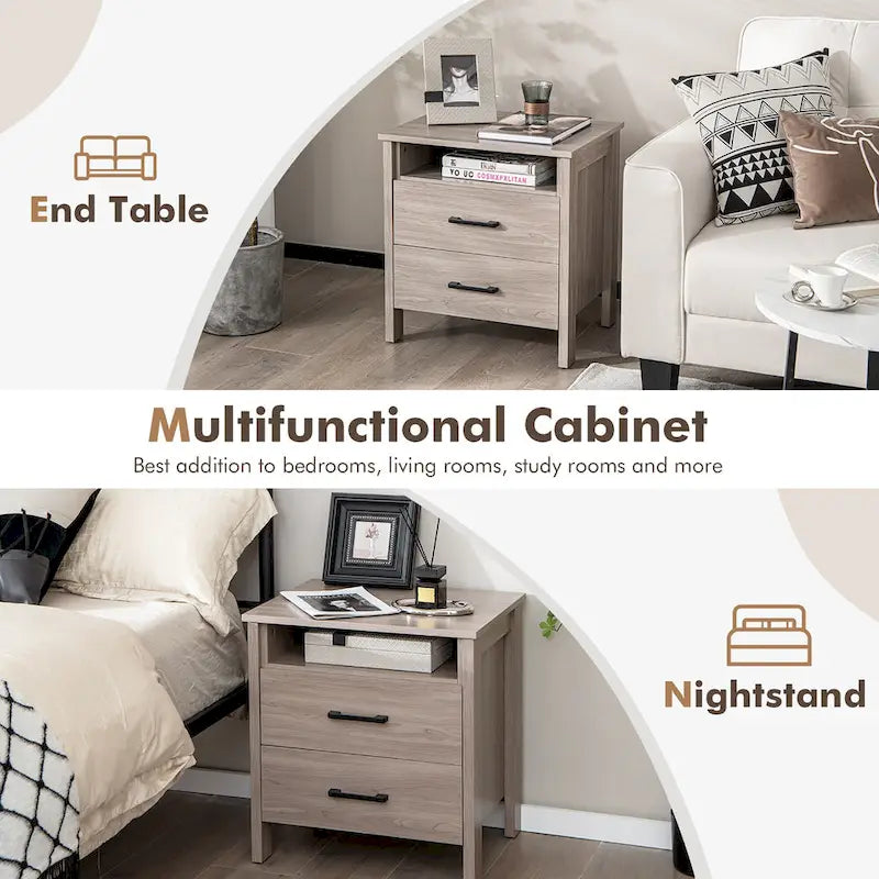 Costway Nightstand Drawers Rustic Side End Table Storage Compartment - 21.5 x 17 x 23