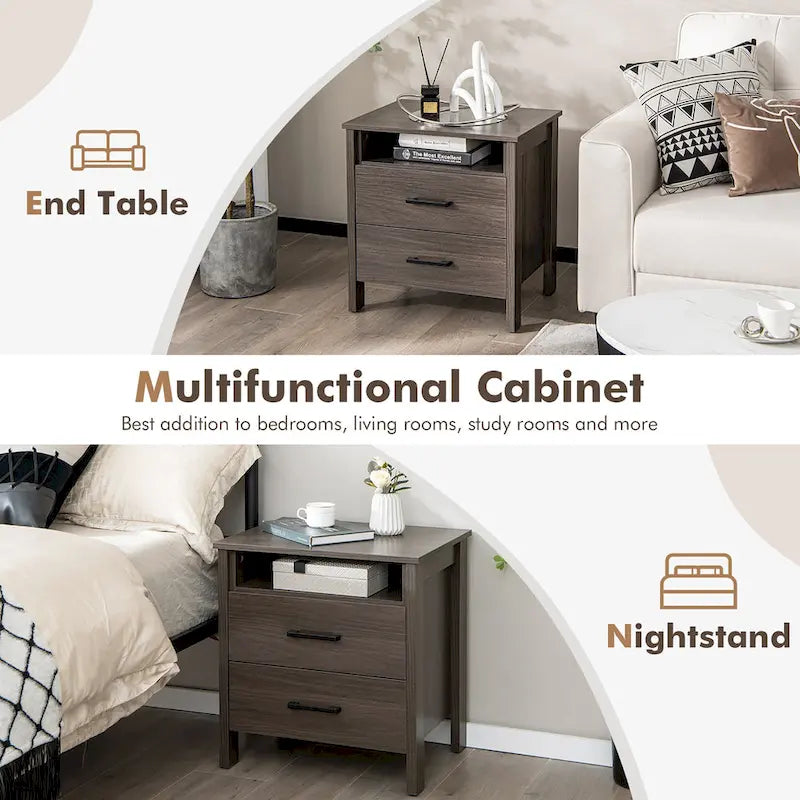 Costway Nightstand Drawers Rustic Side End Table Storage Compartment - 21.5 x 17 x 23