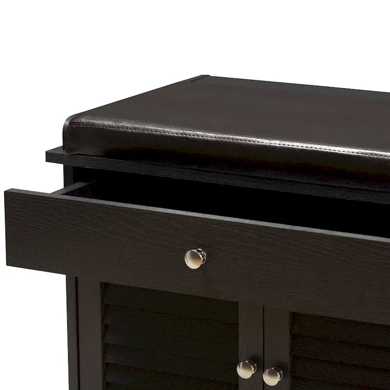 Leo Modern and Contemporary Dark Brown Wood 2-Drawer Shoe Storage Bench - 20.67 High x 47.44 Wide x 15.65 Deep