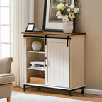 WAMPAT Kitchen Buffet Entryway TableWhite Farmhouse Sliding Barn Door Storage Accent Cabinet