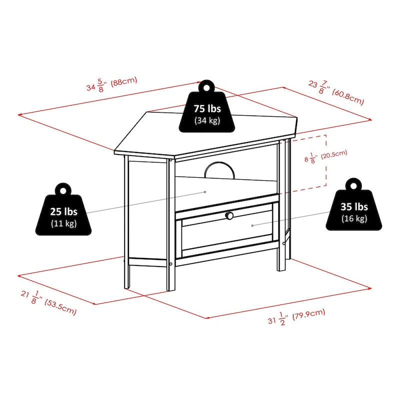 Zena Corner TV and Media Stand, Espresso - 34.65 x 23.94 x 22.28 inches