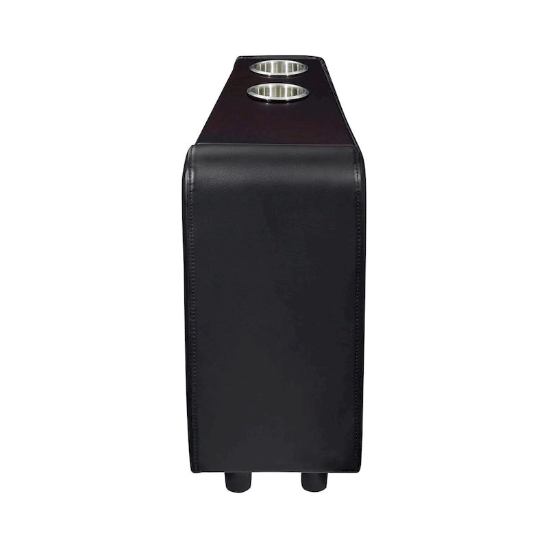 Leatherette Console with 2 Removable Metal Cup Holders, Black and Silver - 25 H x 9.5 W x 28.75 L Inches