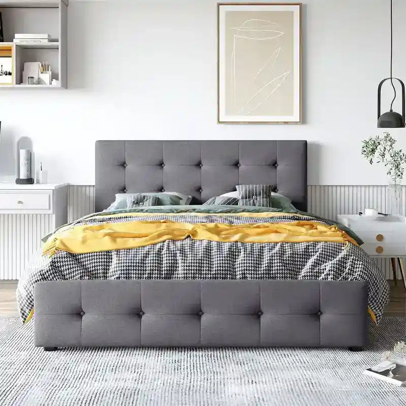 Merax Queen Upholstered Platform Bed with 4 Drawers