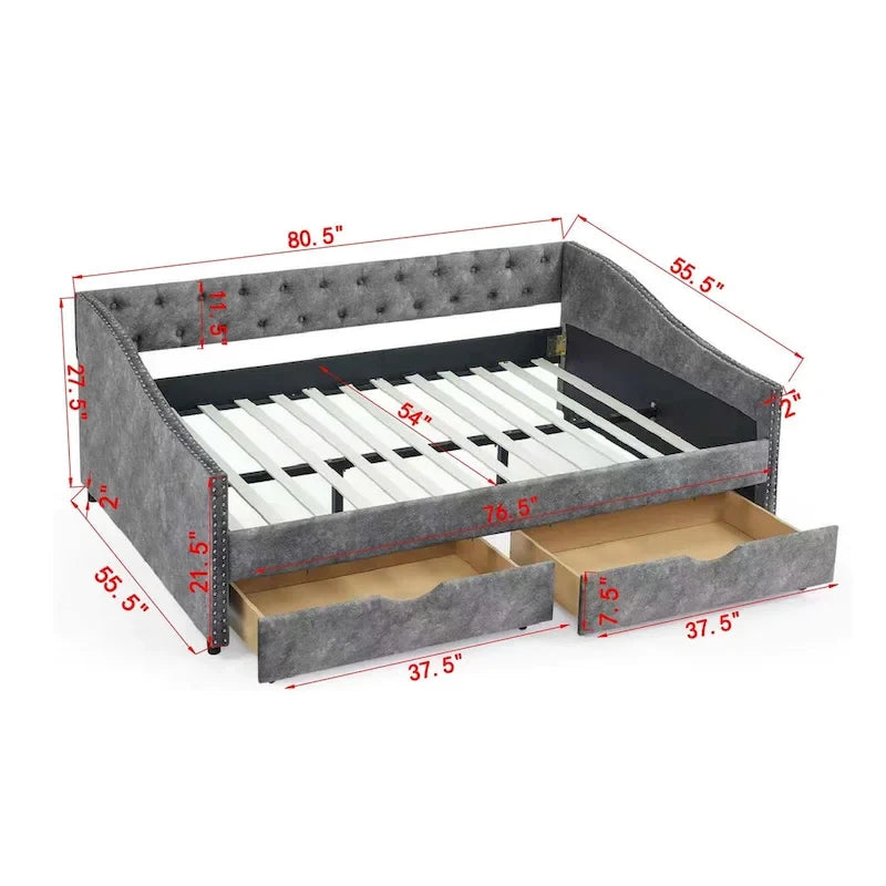 Daybed with Drawers Upholstered Tufted