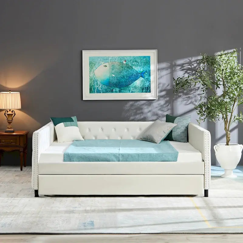 Full Size Velvet Daybed Upholstered Sofa Bed With Wheels, Button And Copper Nail