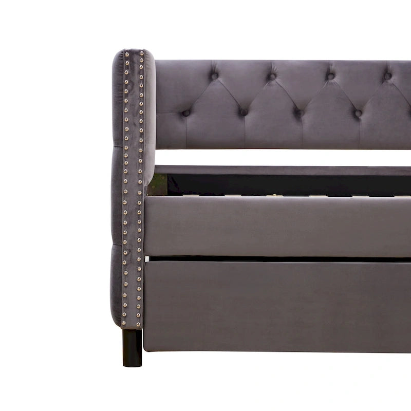 Full Size Velvet Daybed Upholstered Sofa Bed With Wheels, Button And Copper Nail