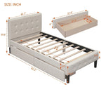 Twin Size Upholstered Platform Bed with 2 Drawers
