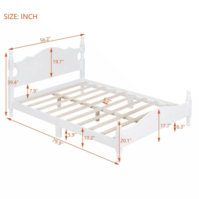 Full Size Wood Platform Bed Frame,Retro Style Platform Bed with Wooden Slat Support