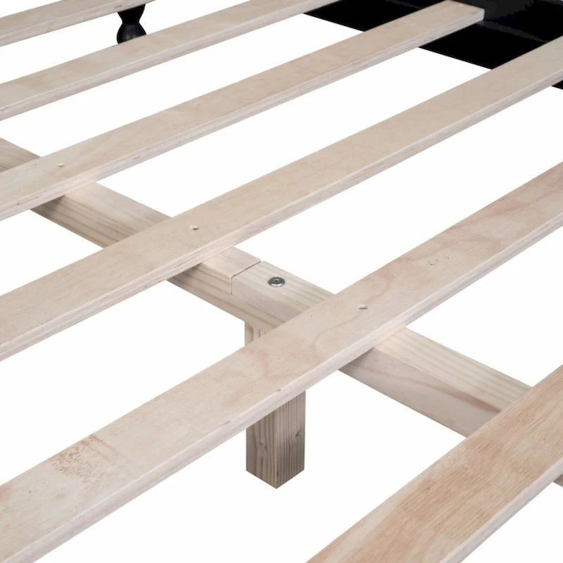 Full Size Wood Platform Bed Frame,Retro Style Platform Bed with Wooden Slat Support